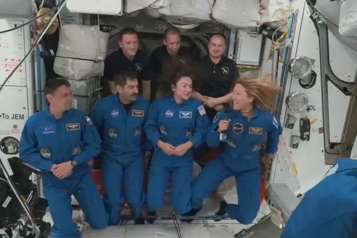 This still image from a NASA livestream shows Crew-12 answering questions during a livestream aboard the International Space Station (ISS) on February 14, 2026 (Photo: AFP)