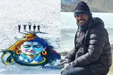 ഐസ് കട്ടമേൽ പെയിന്റടിക്കല്ലേ എന്ന് ഇനിയാരും പറയില്ല; മഞ്ഞിൽ മഹാദേവചിത്രം തീർത്ത് ഡാവിഞ്ചി സുരേഷ്