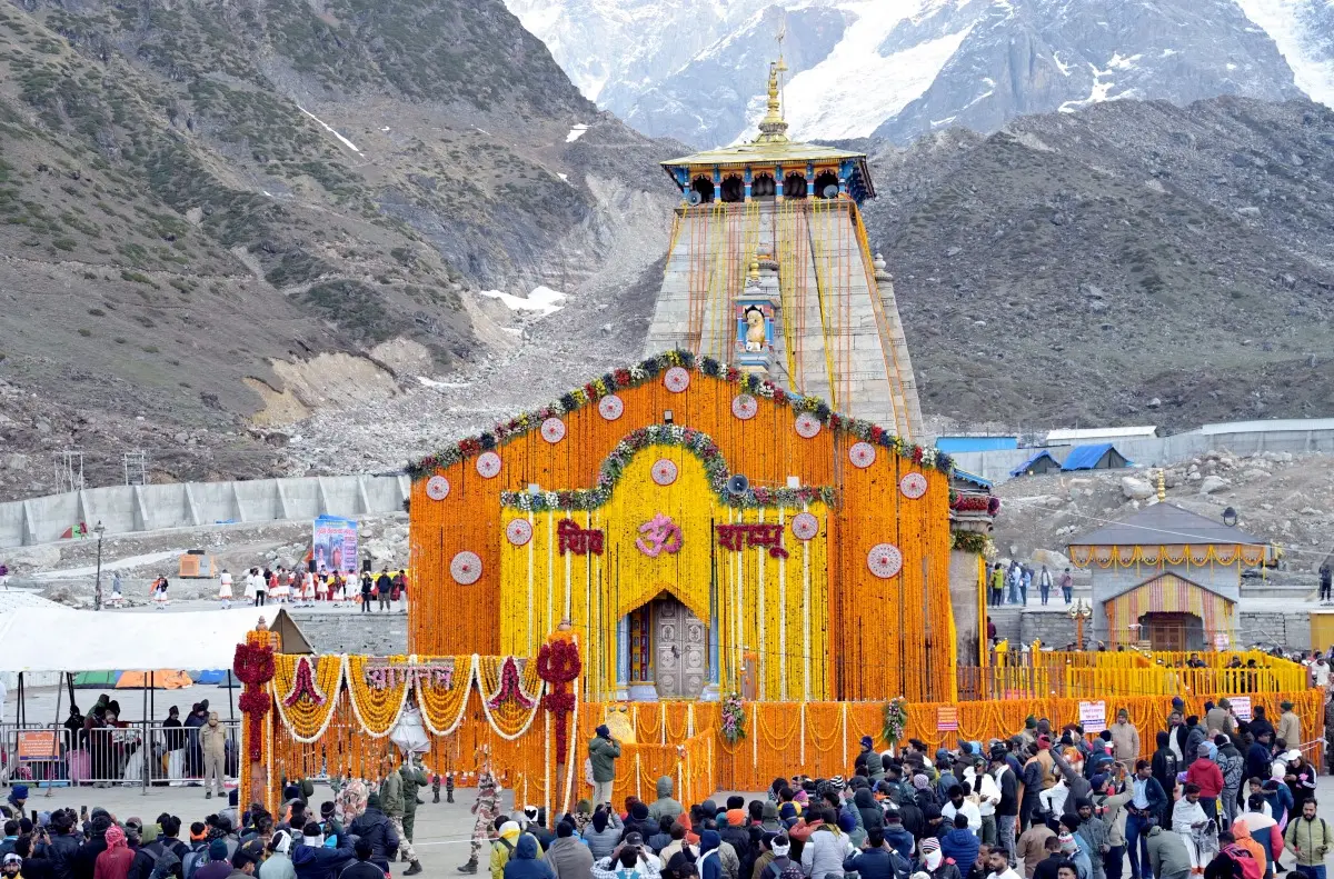People gather during the opening of the doors of the Kedarnath temple | Photo: PTI