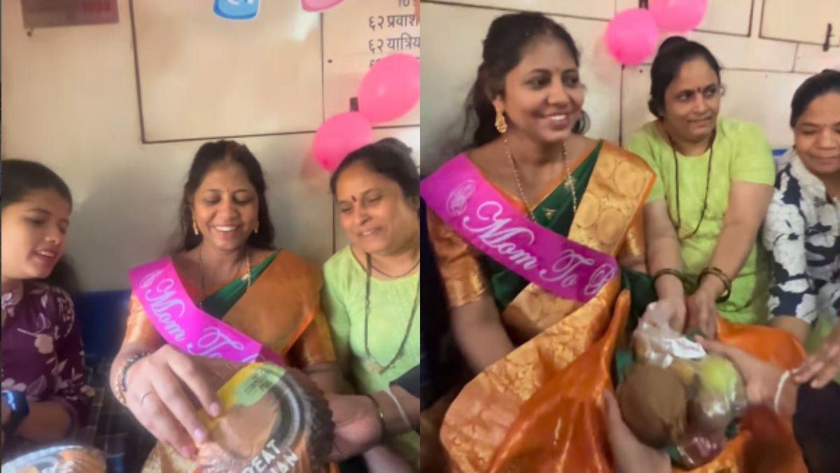 Heartwarming Mumbai moment: Mom-to-be surprised with baby shower during daily train commute
