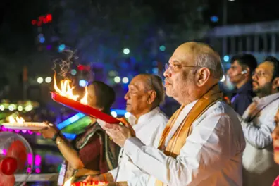Amit Shah unveils gold-plated Shiva idol at Sursagar Lake in Vadodara on Maha Shivratri