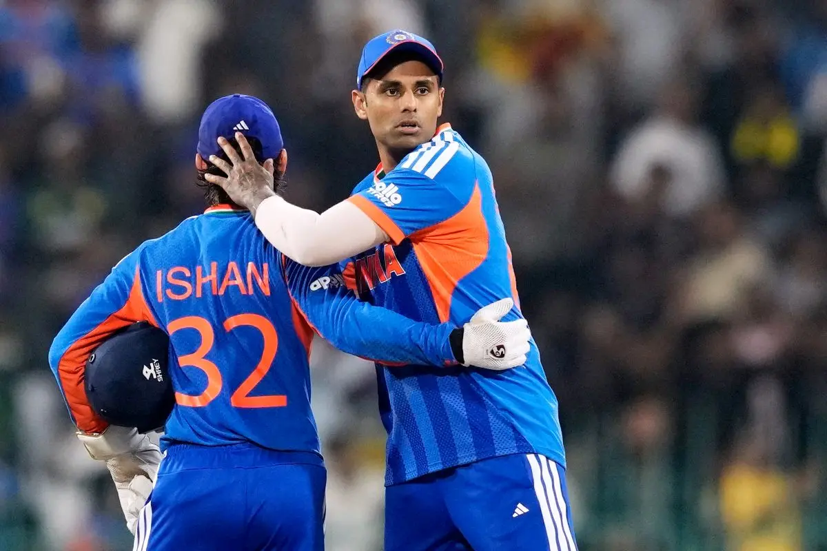 India's captain Suryakumar Yadav, right, and Ishan Kishan celebrate after India won their T20 World Cup cricket match against Pakistan in Colombo, Sri Lanka. | Photo: AP