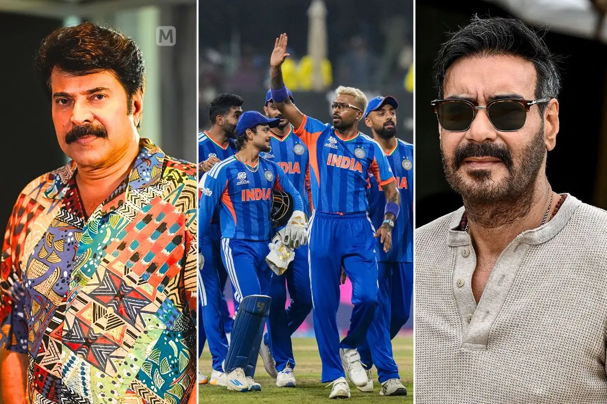 മമ്മൂട്ടി, ഇന്ത്യൻ ടി20 ടീം, അജയ് ദേവ്ഗൺ | ഫോട്ടോ: മാതൃഭൂമി, PTI, AFP