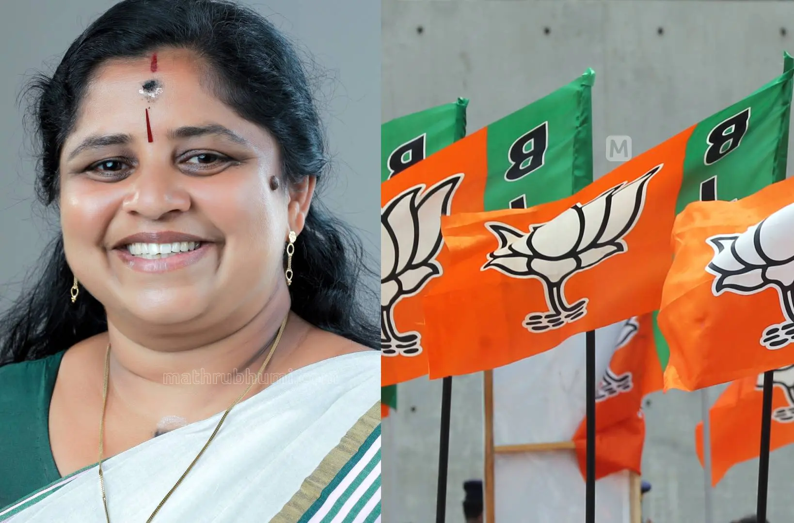 ആർ. രശ്മി, ബിജെപിയുടെ കൊടി | Photo: Mathrubhumi