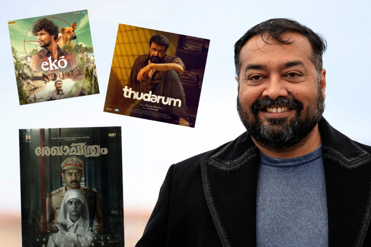 അനുരാഗ് കശ്യപ്, ഇൻസൈറ്റിൽ എക്കോ, തുടരും, രേഖാചിത്രം എന്നീ ചിത്രങ്ങളുടെ പോസ്റ്ററുകൾ | Photos: AFP, Facebook