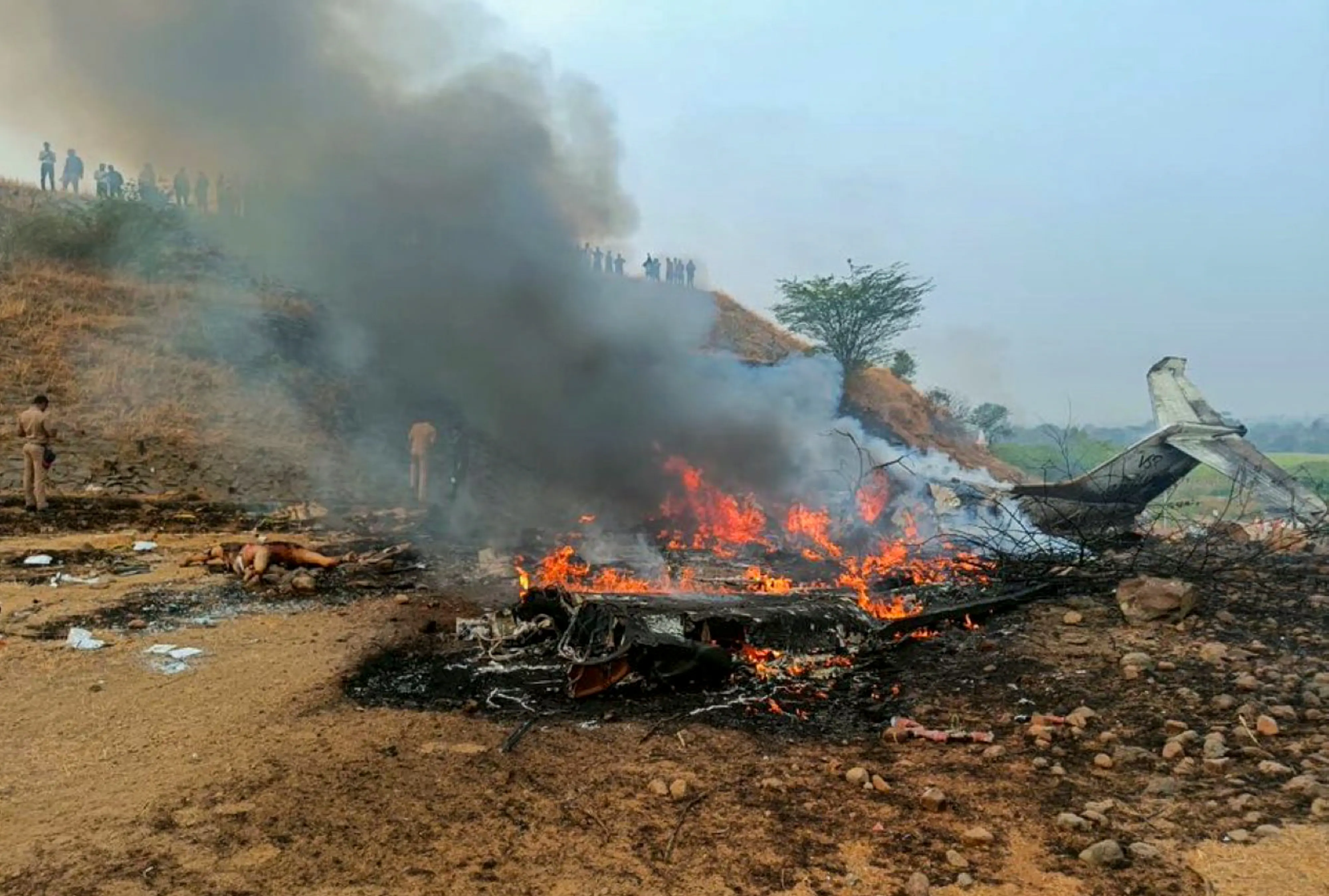 Maharashtra Deputy Chief Minister Ajit Pawar's plane in flames after it crashed during landing at Baramati in Pune district | File photo: PTI