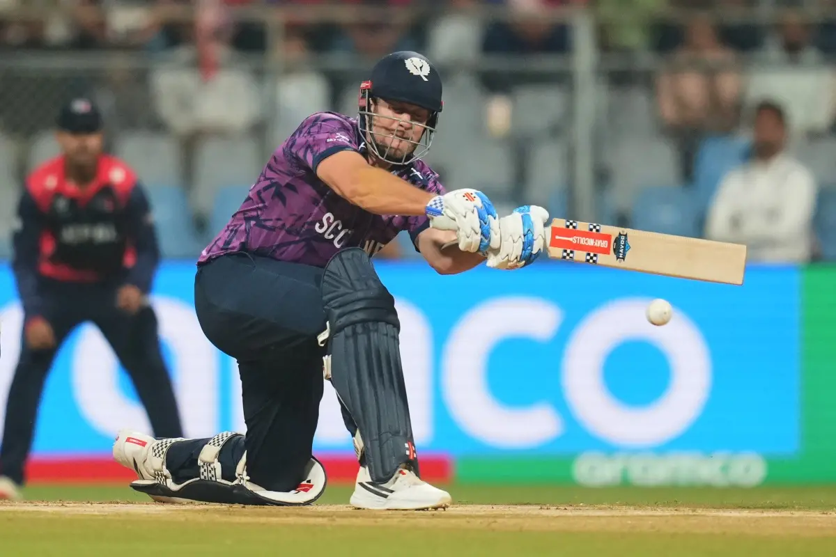 Scotland's George Munsey plays a shot during the T20 World Cup cricket match between Nepal and Scotland in Mumbai. | Photo: AP