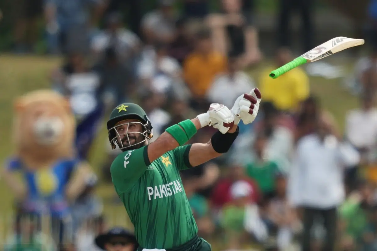 Pakistan's Sahibzada Farhan plays a shot during the T20 World Cup cricket match between Namibia and Pakistan in Colombo | Photo: AP