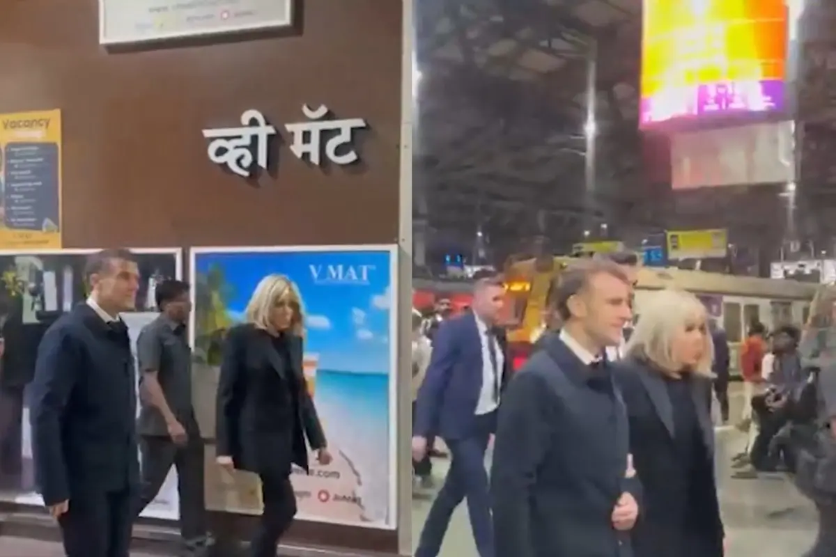 French President Macron at Mumbai's CST station | Photo: Screen grab X/@IANS