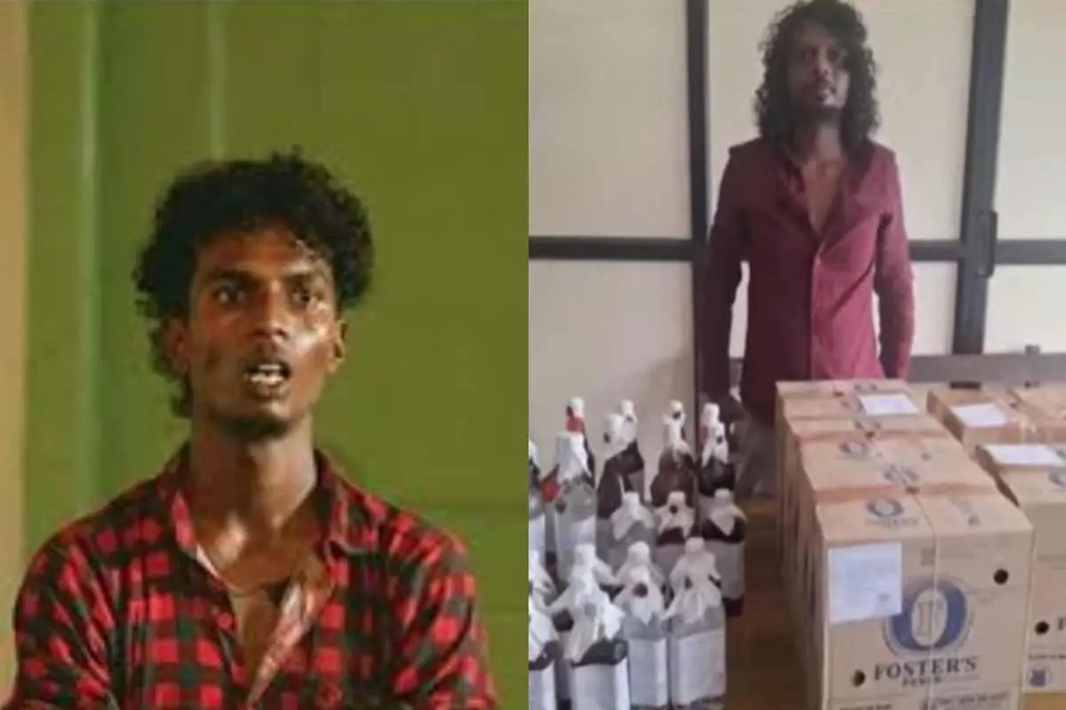 A scene from Action Hero Biju; Actor Alku with seized liquor | Screengrab | Mathrubhumi News