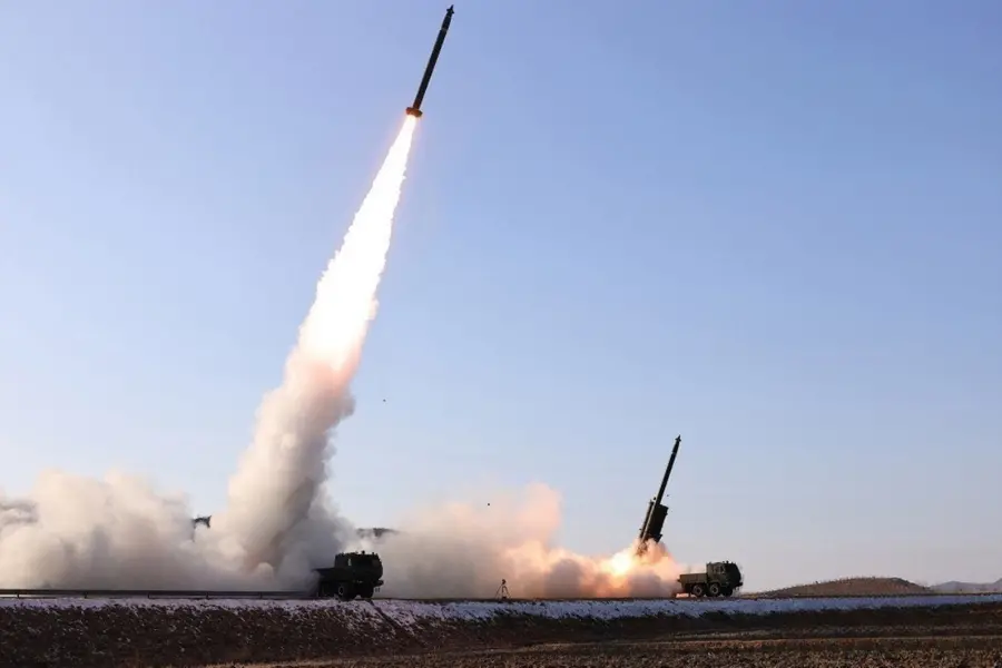 A large-caliber multiple rocket launcher system (MRLS) of North Korea