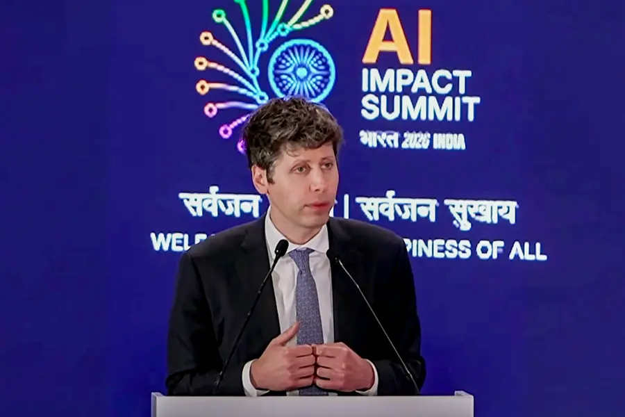 OpenAI CEO Sam Altman addresses the gathering during the India AI Impact Summit