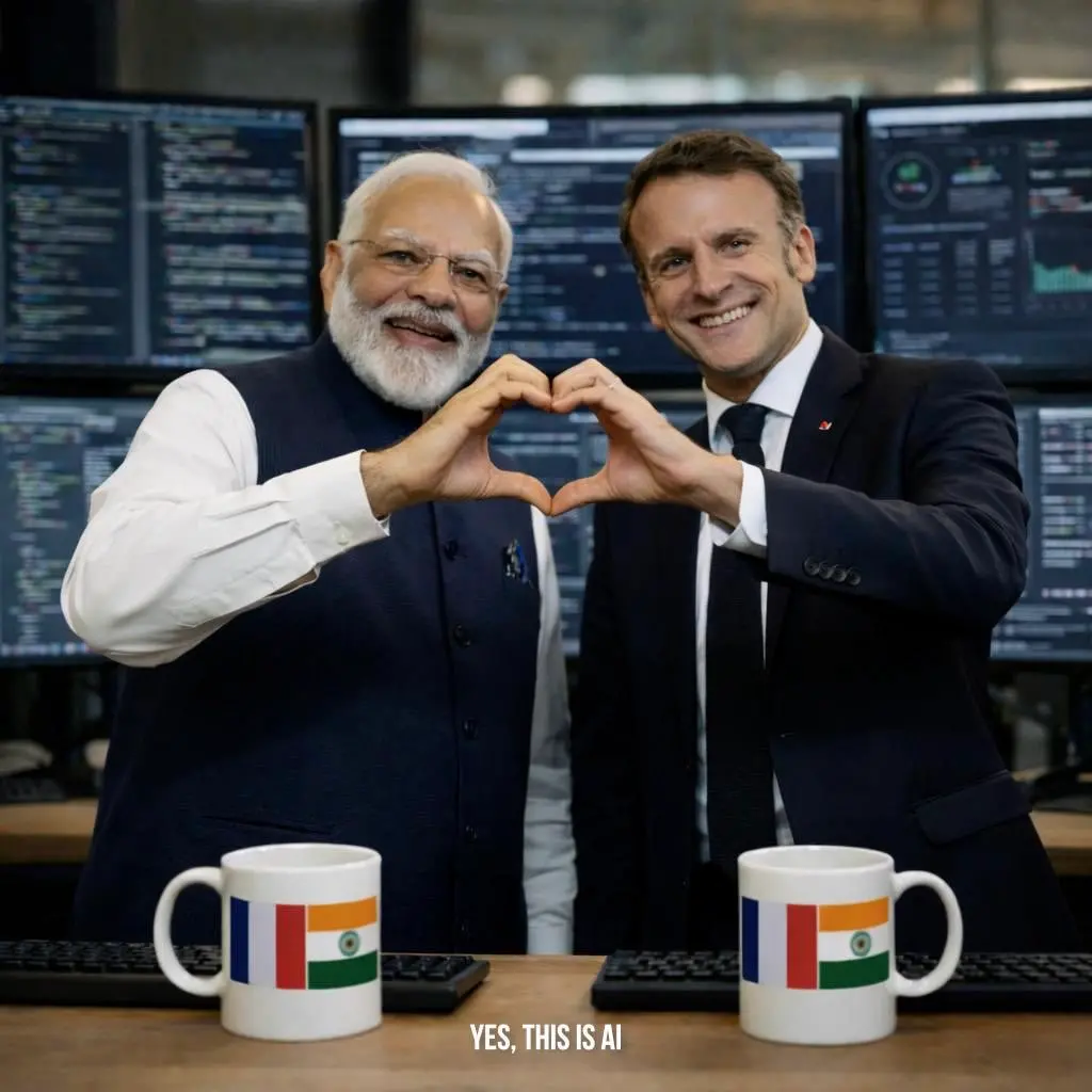 ഇമ്മാനുവൽ മാക്രോൺ പങ്കുവെച്ച എഐ ചിത്രം | Photo: 'X' Emmanuel Macron