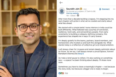 Shocking exit! Saurabh Jain quits Livspace Co-founder after 11 years