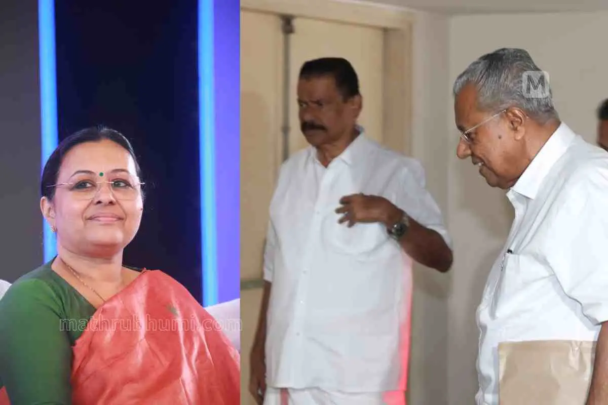 മന്ത്രി വീണാ ജോര്‍ജ്, സിപിഎം സംസ്ഥാന സെക്രട്ടറി എം.വി.ഗോവിന്ദന്‍, മുഖ്യമന്ത്രി പിണറായി വിജയന്‍ |ഫോട്ടോ:മാതൃഭൂമി