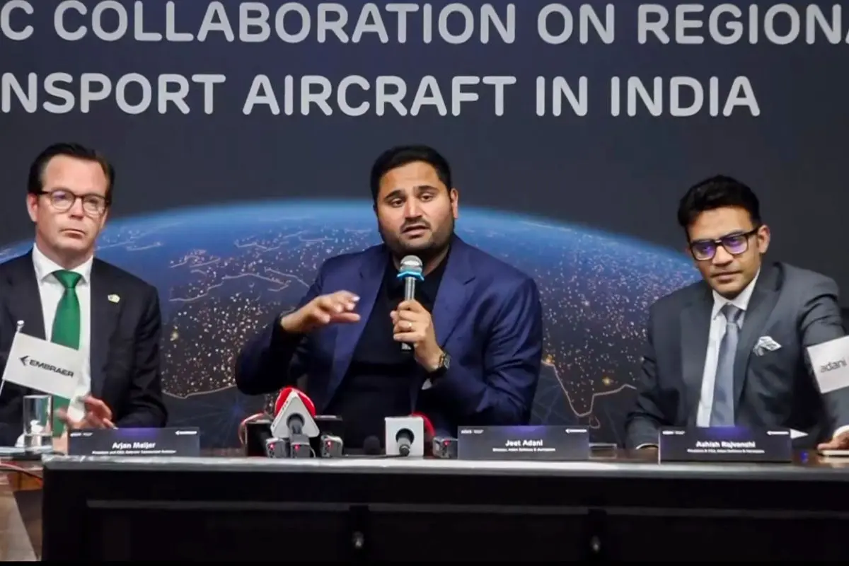 Adani Group and Brazilian major Embraer announce a strategic collaboration aimed at setting up a regional aircraft manufacturing facility in India, boosting the country's indigenous manufacturing capabilities, in New Delhi on January 27, 202 | Photo: PTI