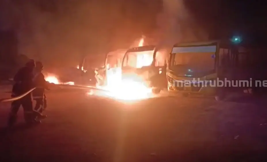 Fireforce personnel putting out the blaze at Madhavavilasam school