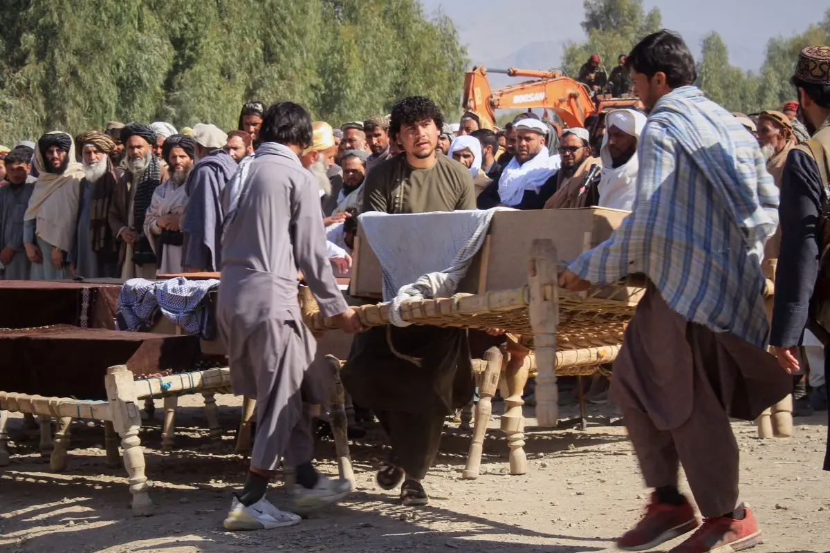 A coffin is carried during the funeral of victims of a series of cross-border Pakistani army strikes that Pakistan said targeted hideouts of militants it blames for recent attacks inside the country (Photo: AP)