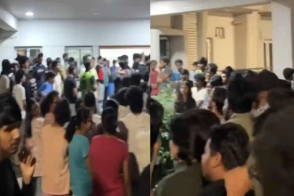 ഐഐടി കാംപസില് പ്രതിഷേധിക്കുന്ന വിദ്യാര്ഥികള് | Screengrab: Mathrubhumi News