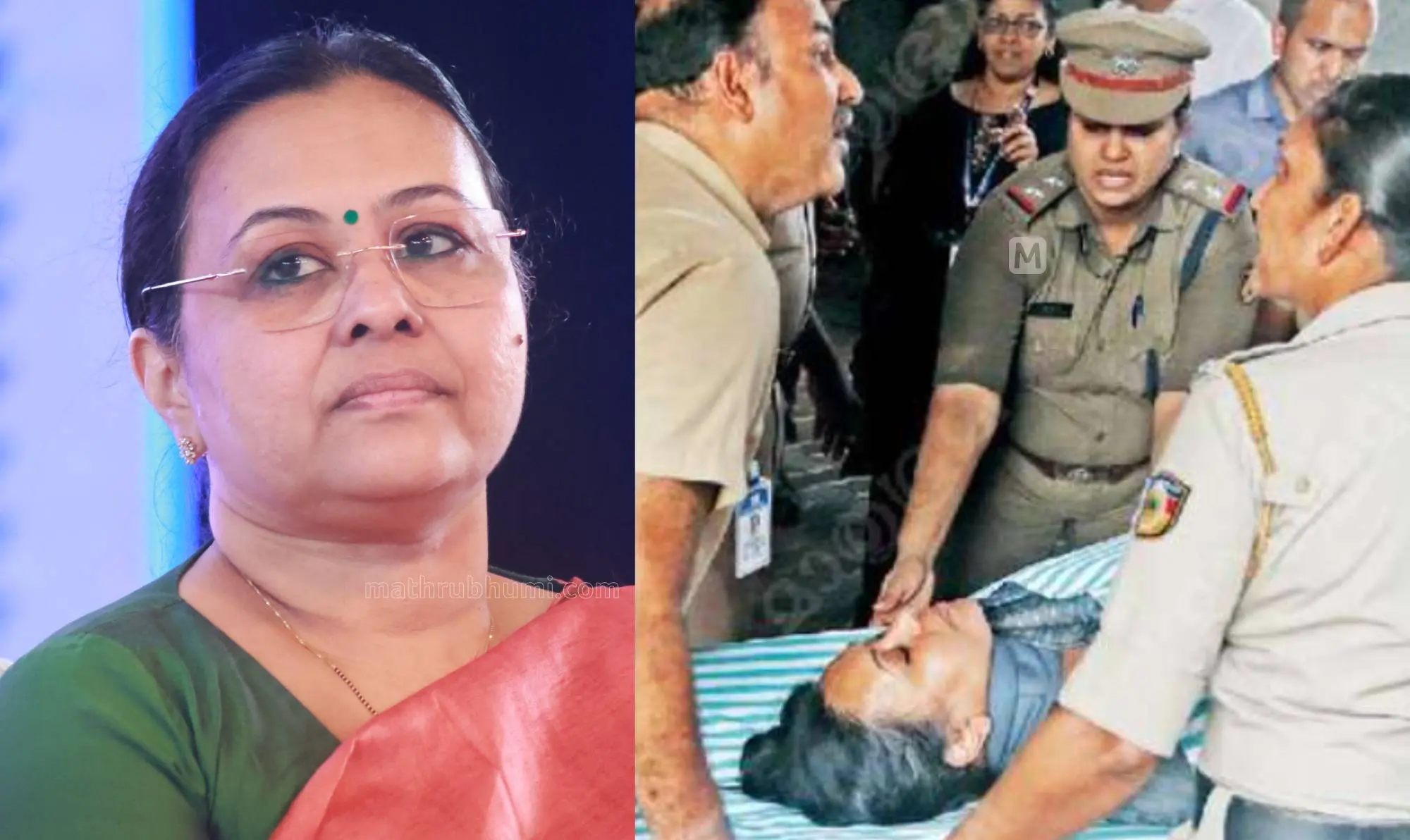 മന്ത്രി വീണ ജോർജ്, മന്ത്രിയെ ആശുപത്രിയിൽ പ്രവേശിപ്പിച്ചപ്പോൾ | ഫോട്ടോ: മാതൃഭൂമി