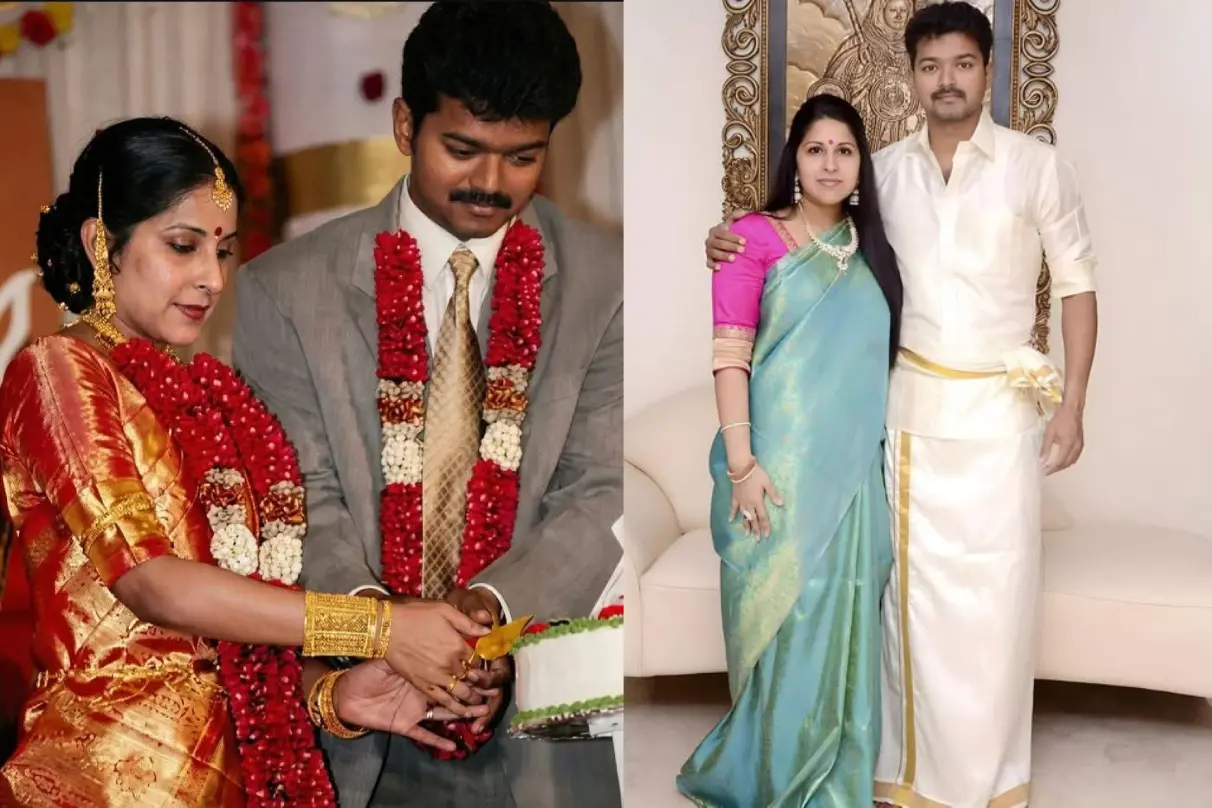 വിജയ്‌യുടേയും സംഗീതയുടേയും വിവാഹ ചിത്രം, വിജയ്‌യും സംഗീതയും | Photos: Facebook