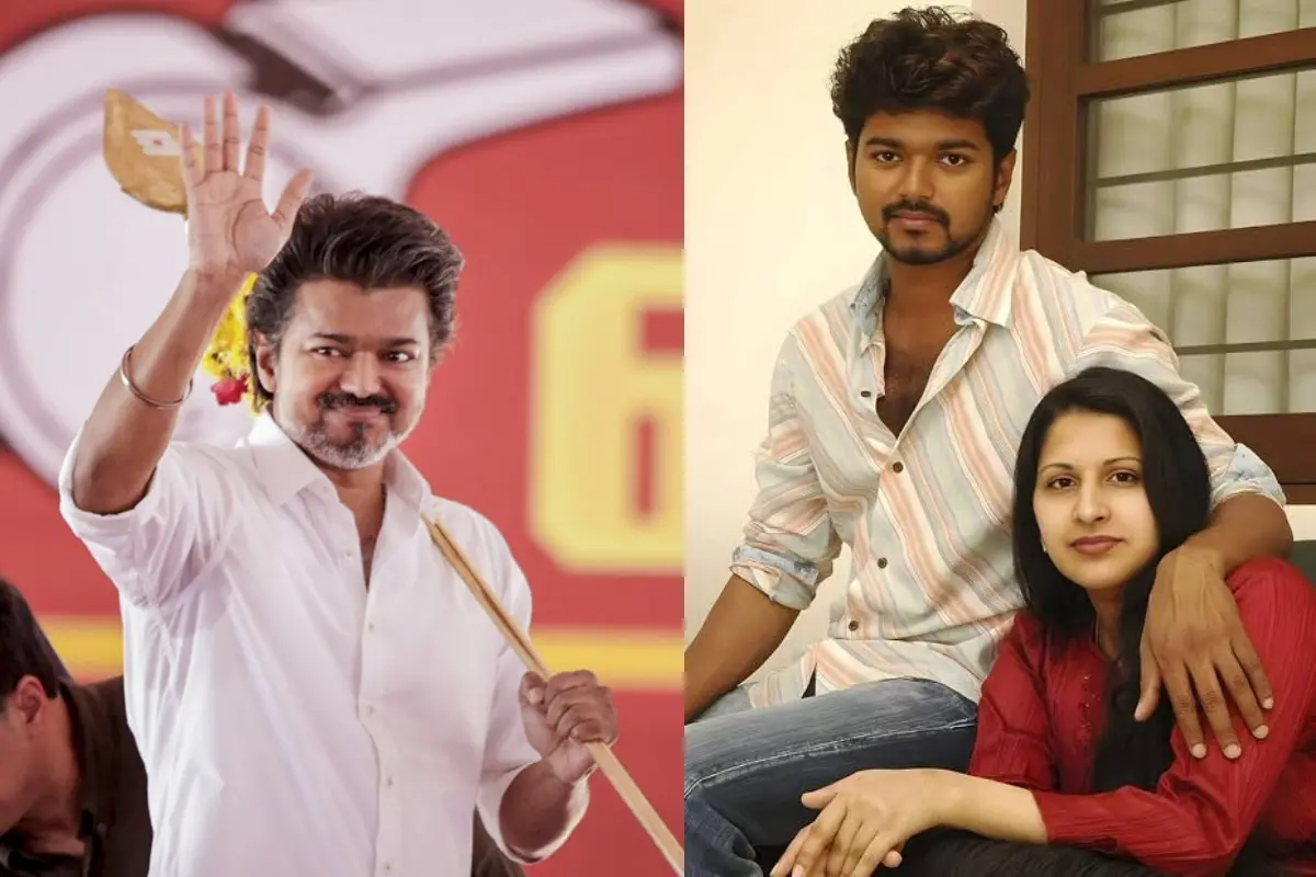 Vijay; with wife Sankgeetha  | Photos: PTI, X/ WorldDailyFeed