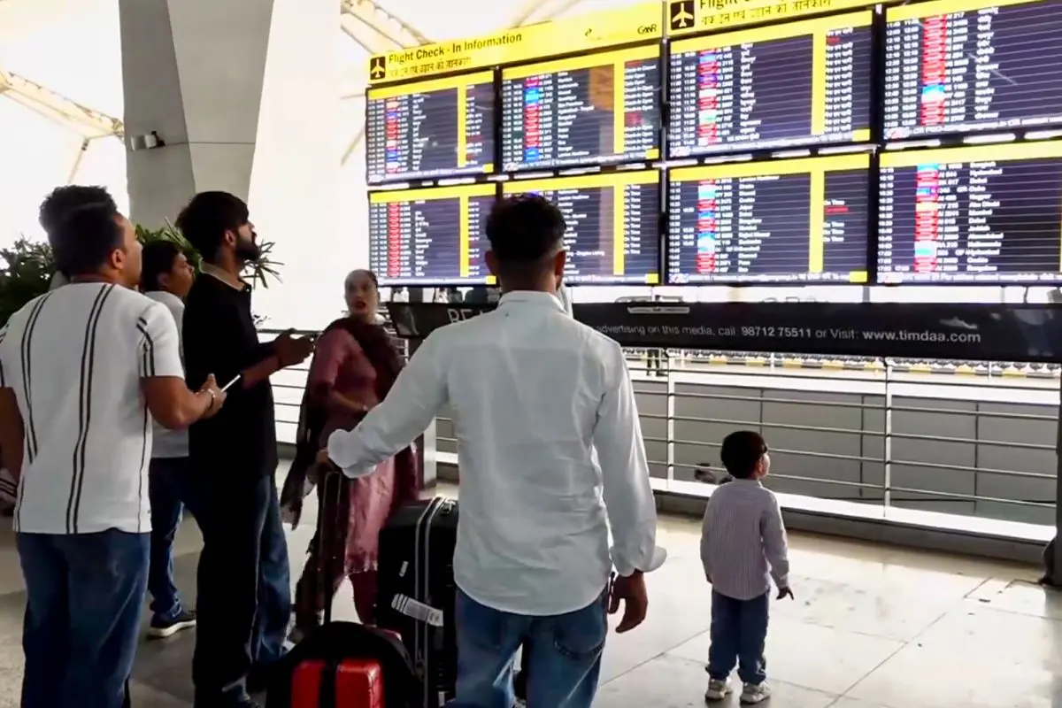 Stranded passengers wait amid cancellation of 350 international flights to the Middle East due to the US-Israel strikes on Iran, at the Indira Gandhi International Airport, in New Delhi, Monday, March 2, 2026 (Photo: PTI)