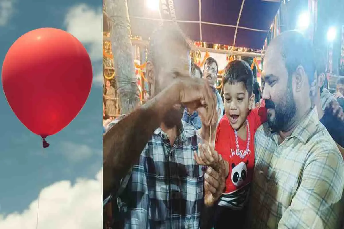 വാതകം നിറച്ച ബലൂണിനൊപ്പം പറന്നുയർന്ന സ്വർണ കൈച്ചെയിൻ സന്തോഷ് രണ്ടരവയസ്സുകാരൻ ദ്വാദിന് കൈമാറിയപ്പോൾ