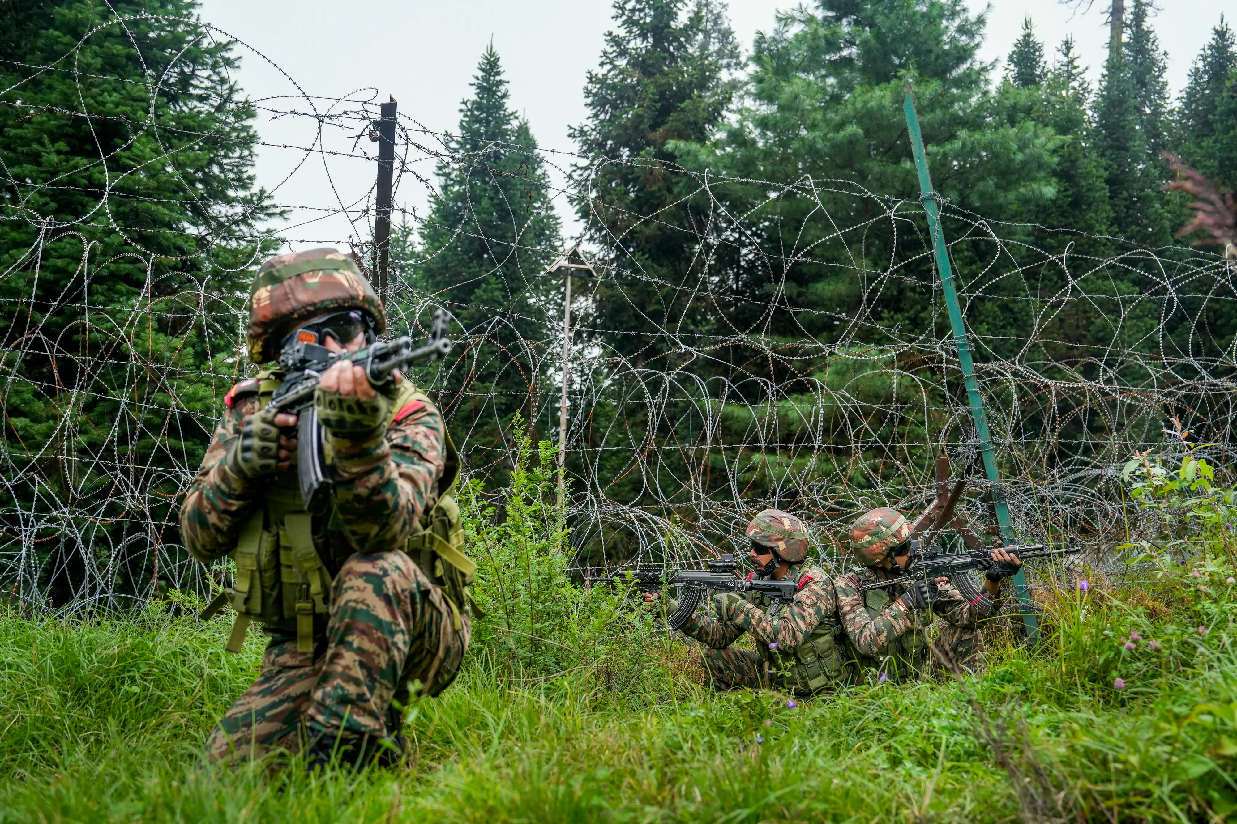 Army jawans petroll along the line of control (LoC) ahead of Independence Day in Uri sector of Baramulla District of North Kashmir on Tuesday, August 12, 2025