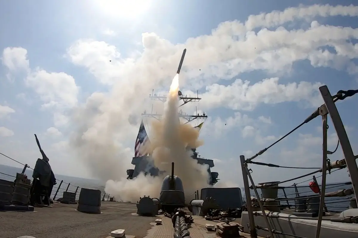 This image from video provided by U.S. Central Command shows a missile being launched from from a U.S. Navy ship in support of Operation Epic Fury on Saturday, Feb. 28, 2026 (Photo: AP)