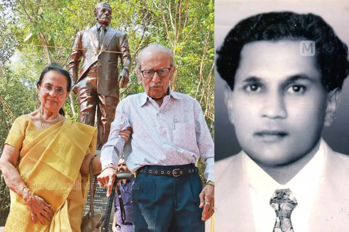 ചിത്രാഞ്ജലി സ്റ്റുഡിയോ വളപ്പിൽ സ്ഥാപിച്ച ജെ.സി. ഡാനിയേലിന്റെ വെങ്കലപ്രതിമയുടെ അനാവരണച്ചടങ്ങിൽ അദ്ദേഹത്തിന്റെ മകൻ ഹാരിസ് ഡാനിയേലും ഭാര്യ സുശീലാറാണിയും, ജെ.സി. ഡാനിയൽ | ഫോട്ടോ: മാതൃഭൂമി