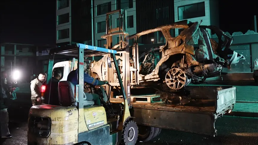 Smoke rises after an Israeli drone strike hit a vehicle on the road leading to Beirut's Rafic Hariri International Airport, killing three people and injuring six.