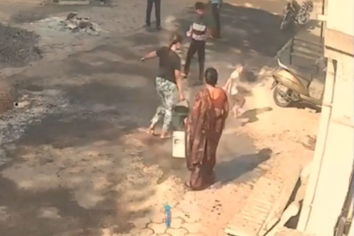 CCTV screengrab shows the moment a Nagpur grandmother throws boiling water on her four-year-old grandson after getting angry over Holi colour spray.