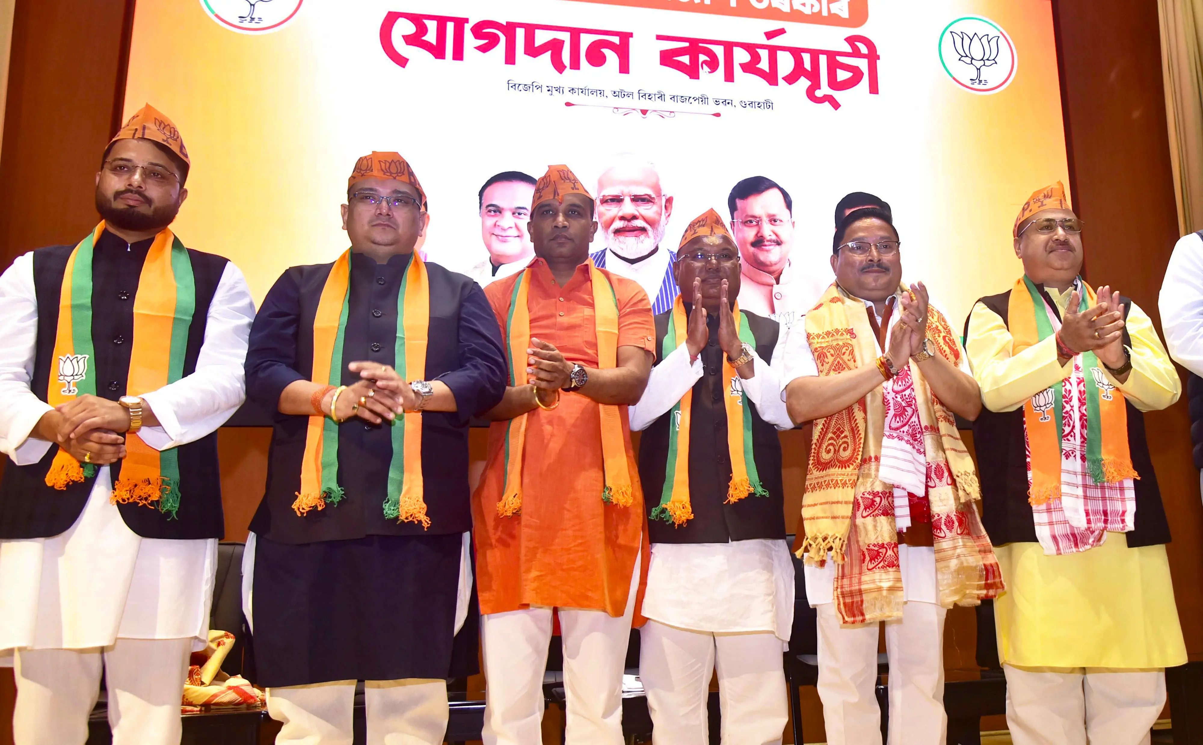 Former Congress leaders Kamalakhya Dey Purkayastha and Basanta Das in the presence of Assam Bharatiya Janata Party (BJP) President Dilip Saikia join BJP,