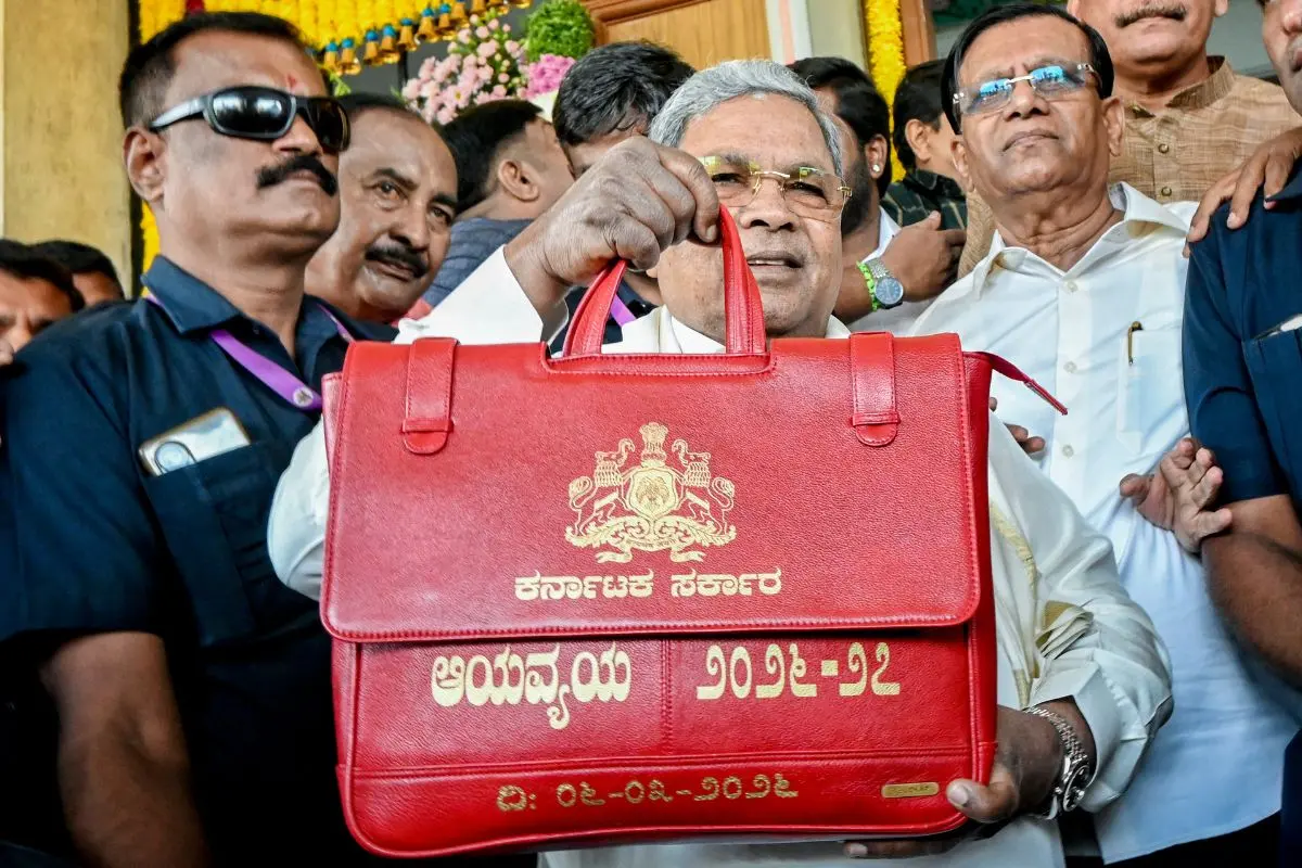 Karnataka Chief Minister Siddaramaiah, who also holds the Finance portfolio, arrives to present the state Budget for the financial year 2026-27, at Vidhana Soudha, in Bengaluru, Friday, March 6, 2026. (PTI Photo)