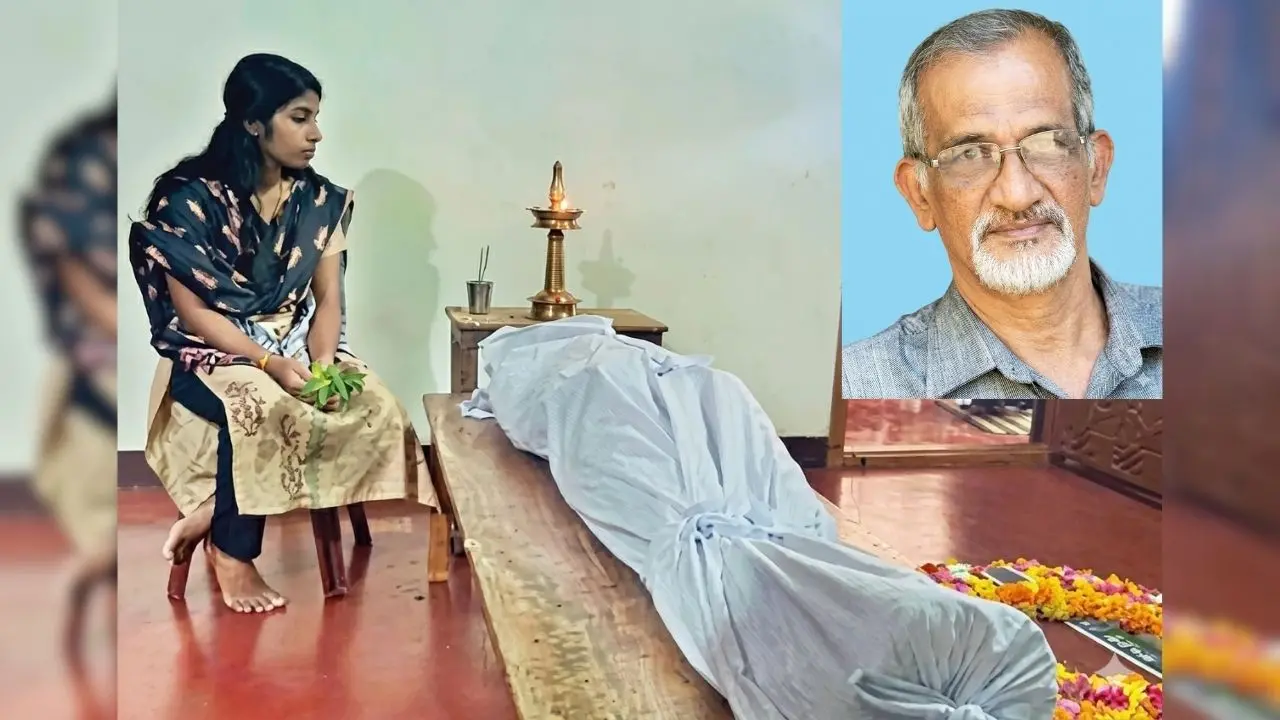 പോസ്റ്റുമോർട്ടത്തിന് ശേഷം രമേശ് നമ്പ്യാരുടെ മൃതദേഹം അന്ത്യോപചാരച്ചടങ്ങുകൾക്കായി അയൽവാസി ഹമീദിന്റെ വീട്ടിൽ കിടത്തിയപ്പോൾ. ഇൻസൈറ്റിൽ രമേശ് നമ്പ്യാർ.