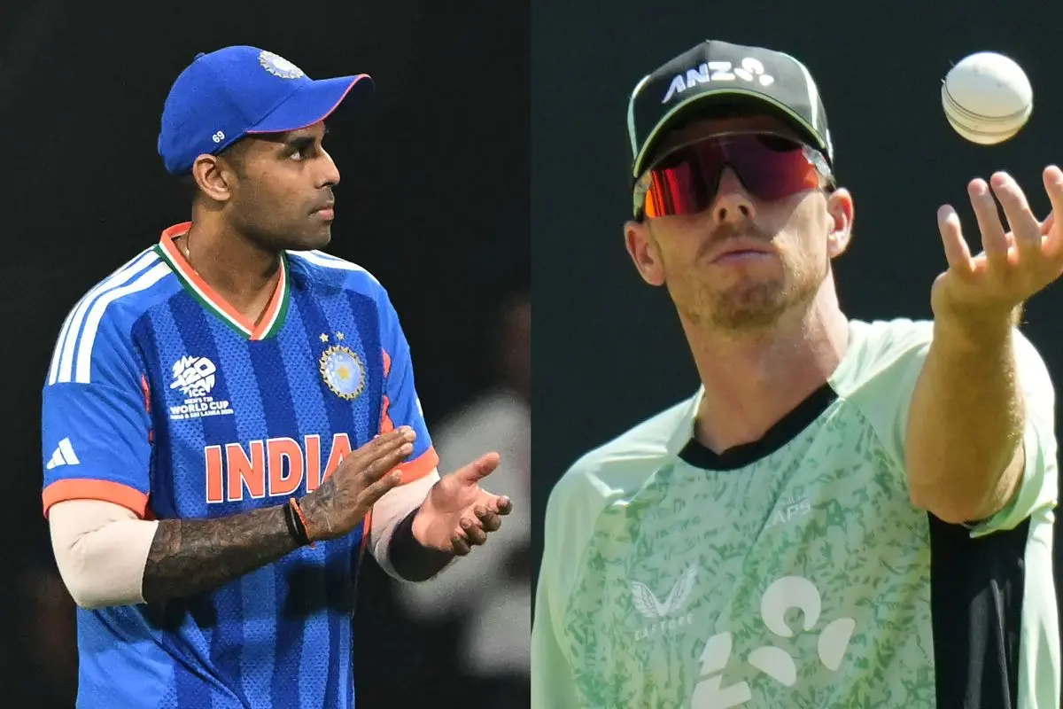 Suryakumar Yadav, Mitchell Santner | Photo: AFP, AP