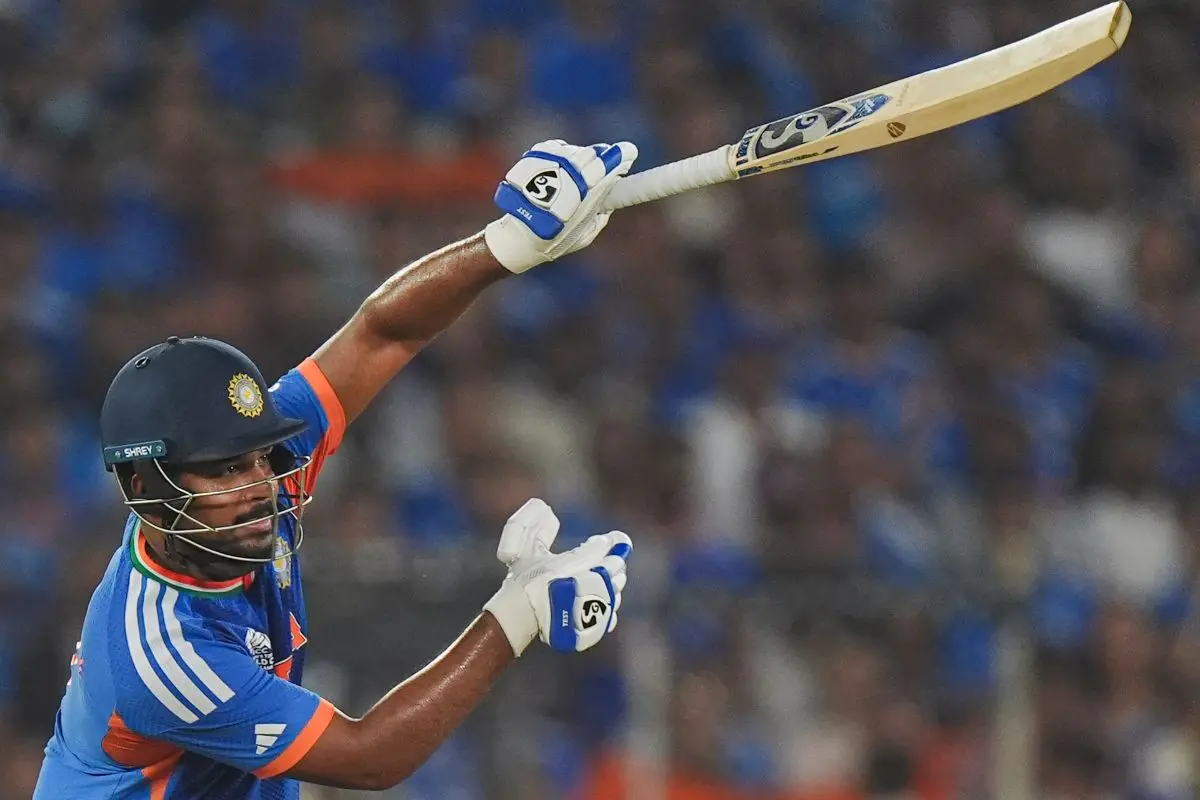 India's Sanju Samson plays a shot during the ICC Men's T20 World Cup 2026 final cricket match between India and New Zealand, at Narendra Modi Stadium, in Ahmedabad, Gujarat, Sunday (Photo: PTI)
