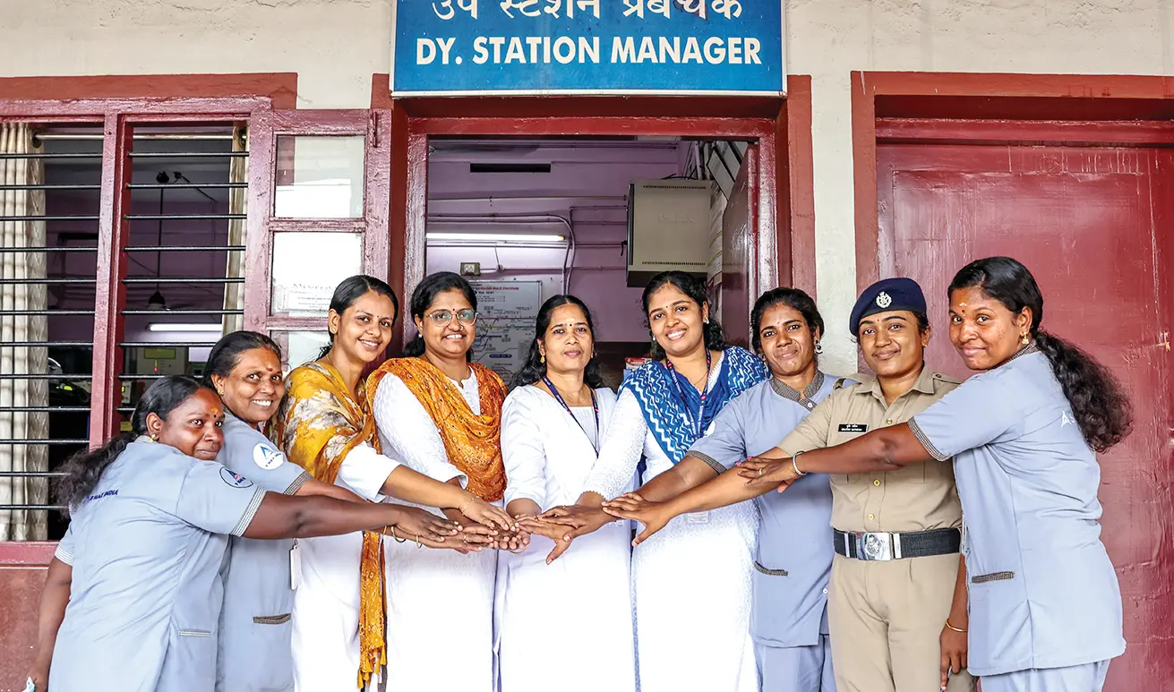 Women employees of Thrissur Railway Station gathered during duty on Women's Day