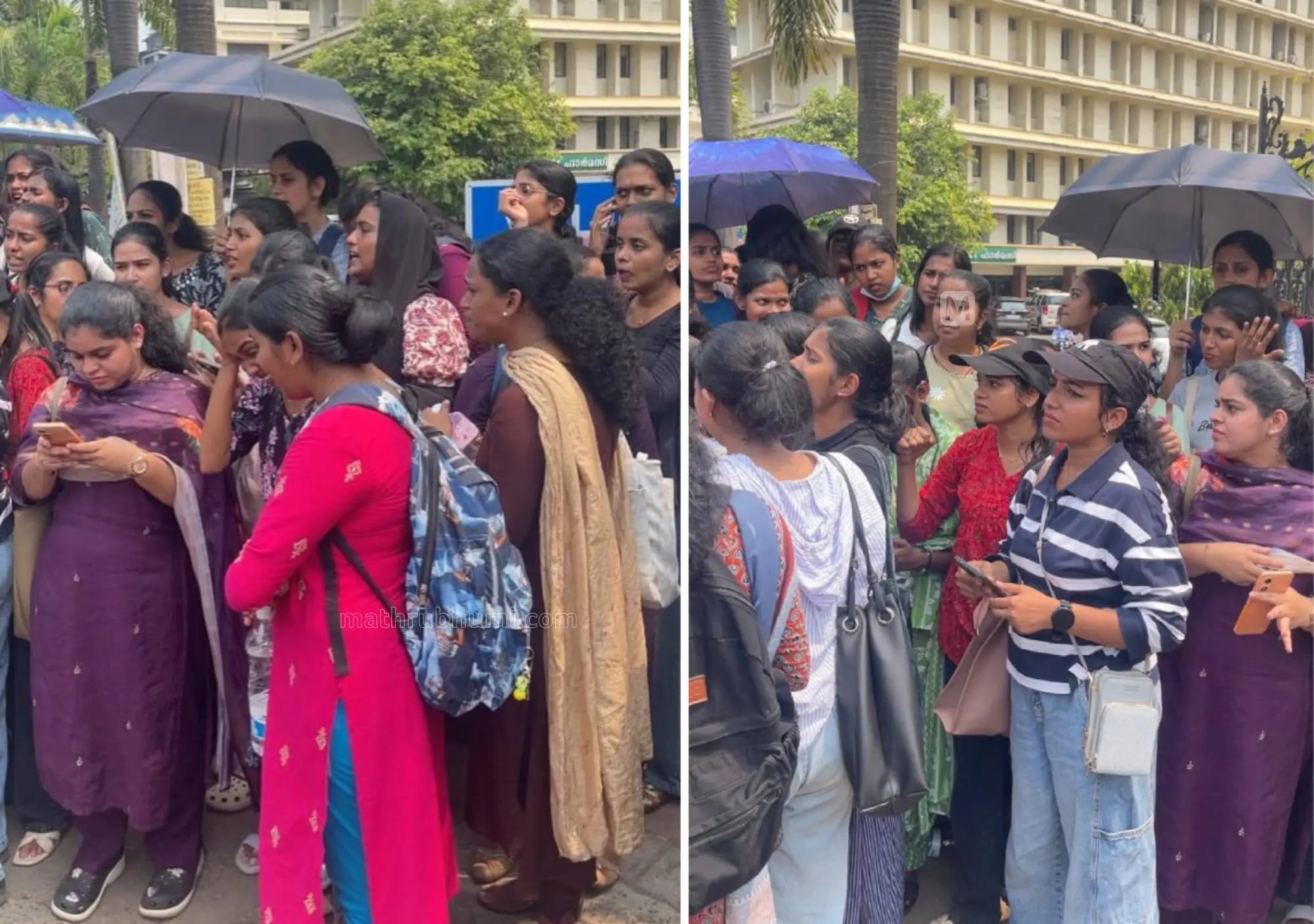 ആശുപത്രിക്കു മുന്നിൽ നേഴ്സുമാർ പ്രതിഷേധിക്കുന്നു