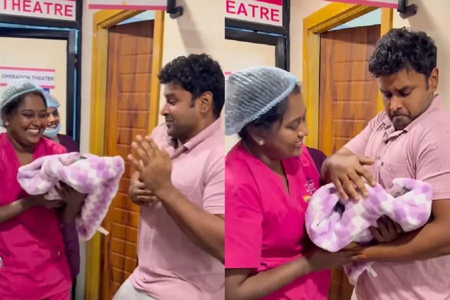 ‘ഇത് ഇങ്ങനെയൊന്നും അല്ലടാ...’; കുഞ്ഞിനെ ആദ്യമായി കൈകളിലെടുക്കുന്ന അച്ഛൻ, വൈറലായി വീഡിയോ