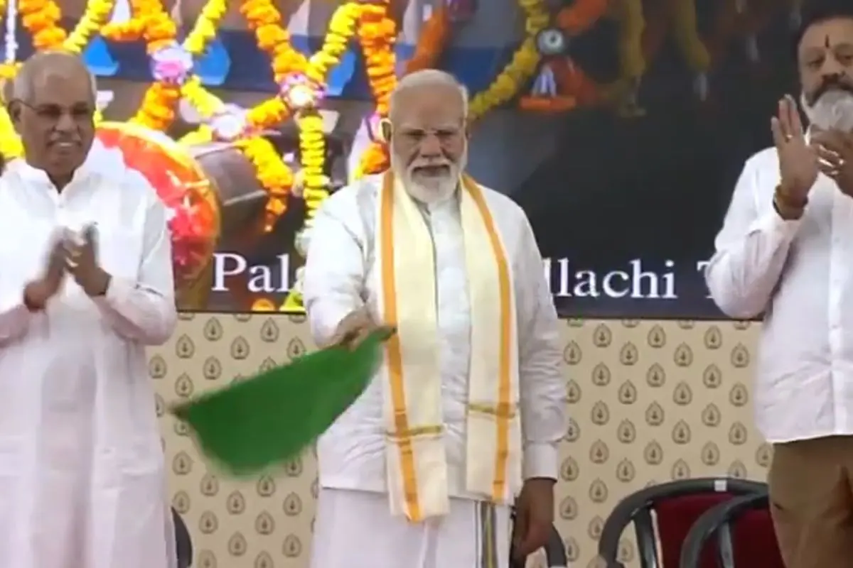 PM Modi virtually flags off the new train service between Palakkad and Pollachi. | Screengrab/X