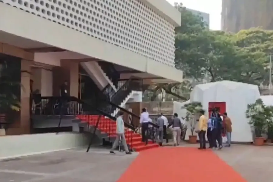 Bomb Disposal Squad team inspects the premises of the Mumbai Vidhan Bhavan