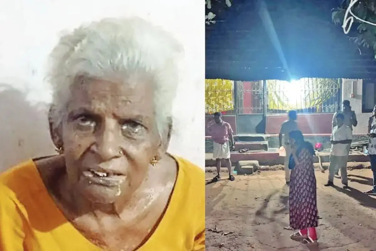 Deceased Karthiyani and the dilapidated house where the incident occurred.