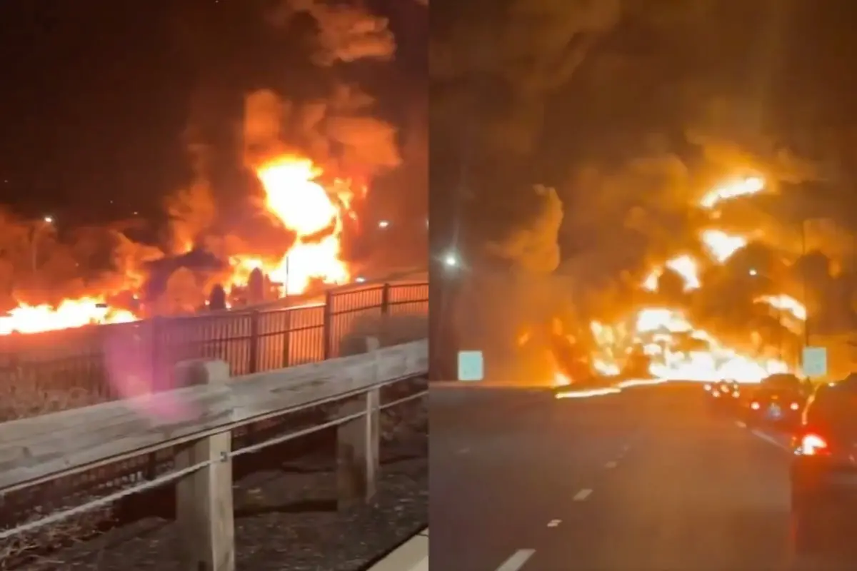 Car–fuel tanker crash on I-471 in Newport | Photo: Screen grab X/@BraedenSorbo