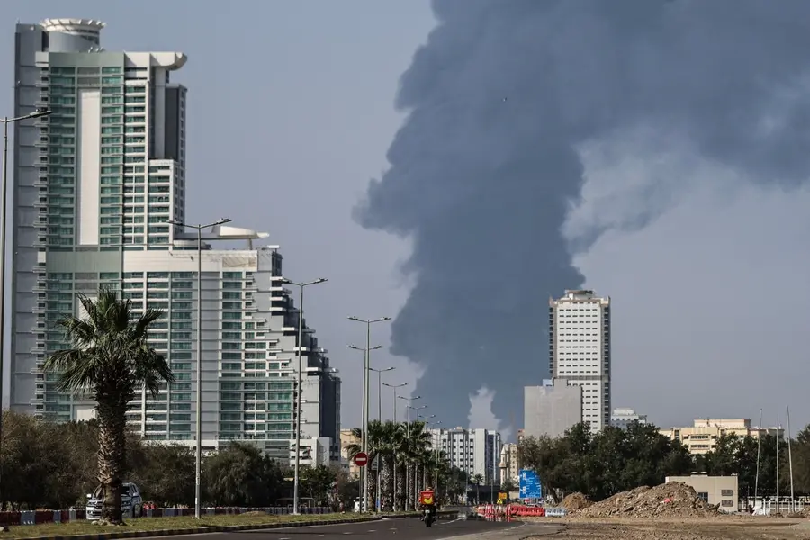 Smoke rises from the direction of an energy installation in the Gulf emirate of Fujairah