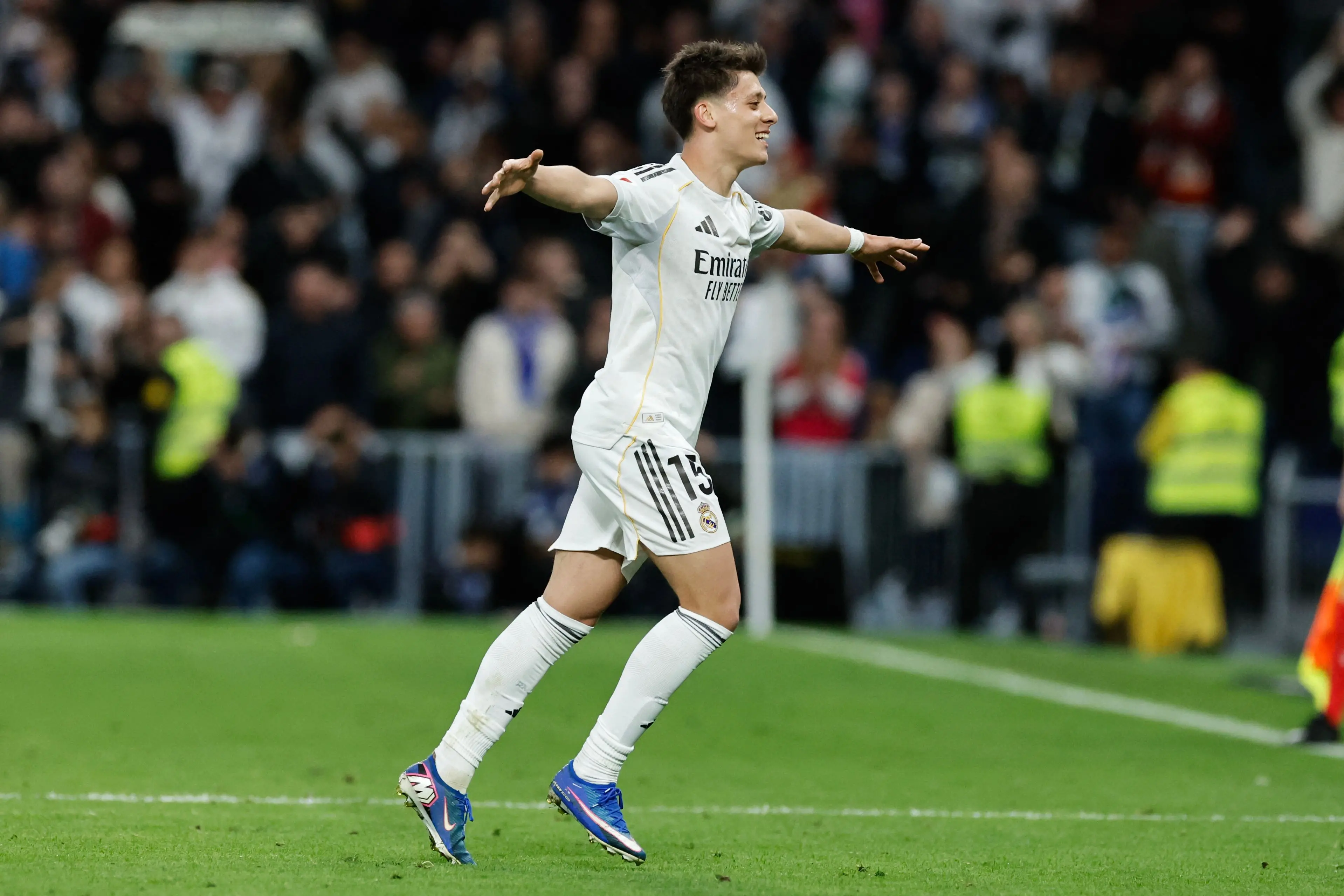 Real Madrid's Turkish midfielder Arda Guler celebrates scoring his team's fourth goal | AFP