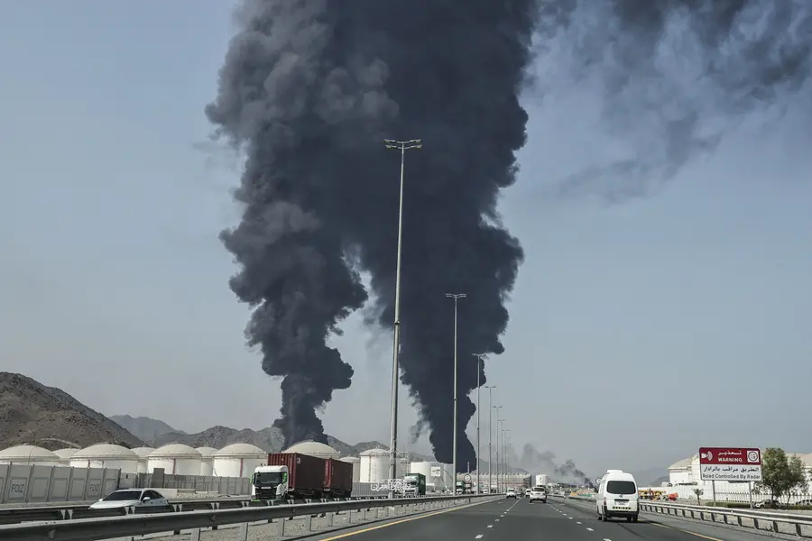 Smoke rises from the direction of an energy installation in the Gulf emirate of Fujairah