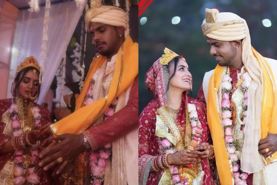 Cricketer Yash Dayal and content creator Shweta Pundir during their wedding ceremony