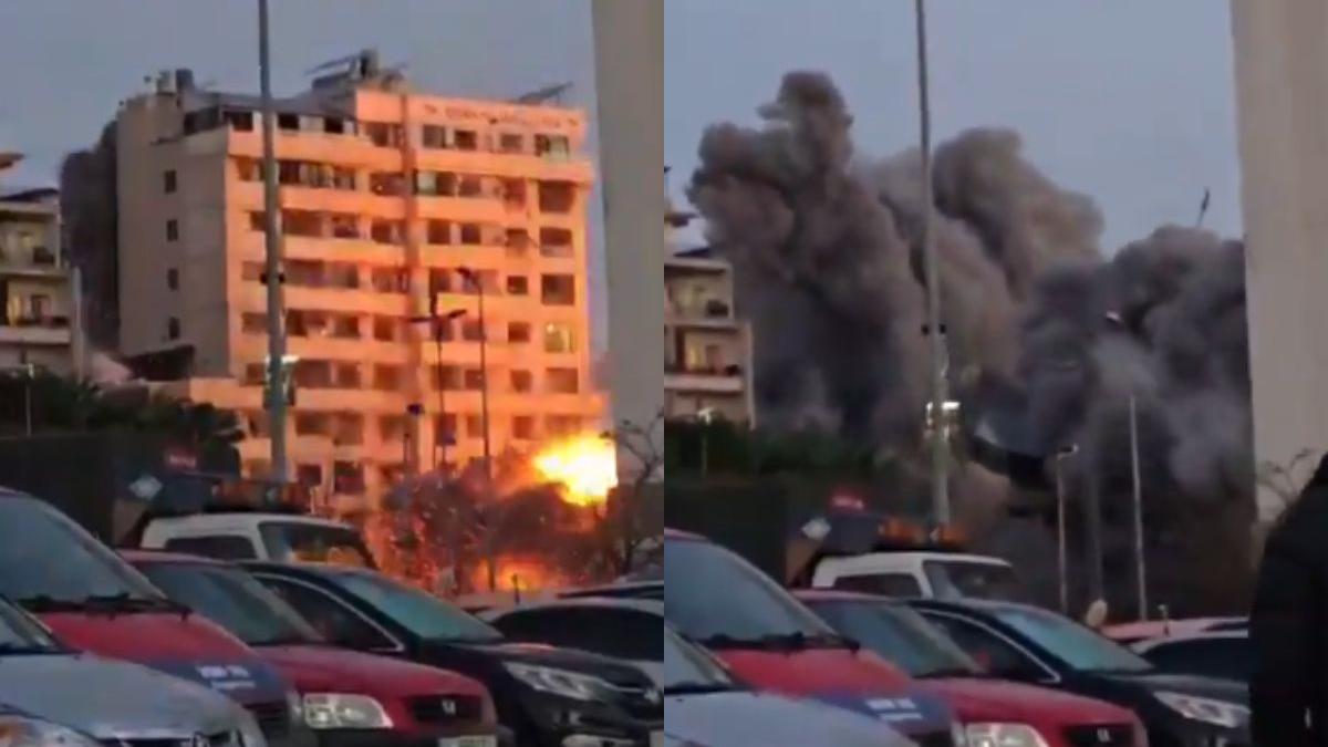 Beirut strikes: 12 dead in 'no-warning' raids as building pancakes on cam in Bashoura | WATCH